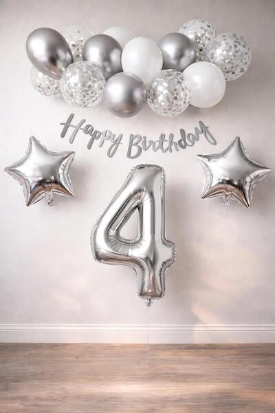 Patladı Gitti Set de sărbători pentru 4 ani, Silver Concept, Confetti alb arg...