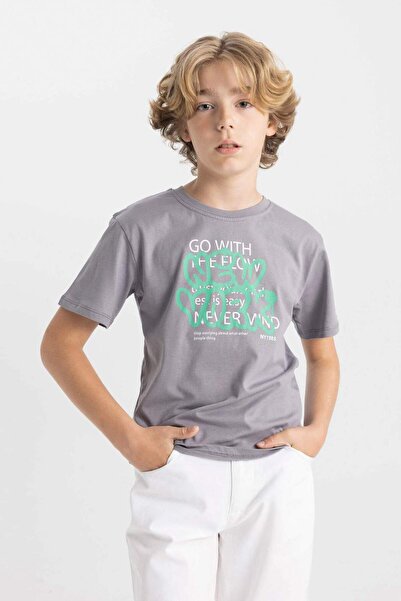 DeFacto Μπλουζάκι με στάμπα με λαιμόκοψη ποδηλάτου και κοντά μανίκια για αγόρ...