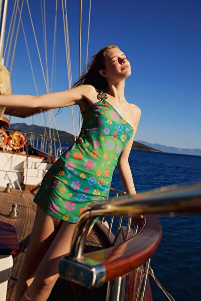 DeFacto One Shoulder Floral Print Mini Beach Dress - Declara x DeFacto C5799A...