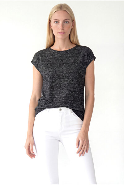 WESTMARK LONDON Grey Multi-Colored Crew Neck Glitter Short Sleeve Women's T-S...