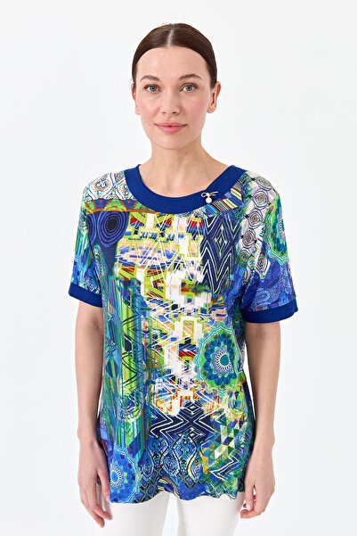 Desen Triko Γυναικείο μπλουζάκι με μικτό σχέδιο με λαιμόκοψη Saks