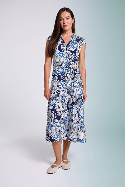 DeFacto Sleeveless Midi Dress - Patterned Shirt Collar, C8716AX24SM