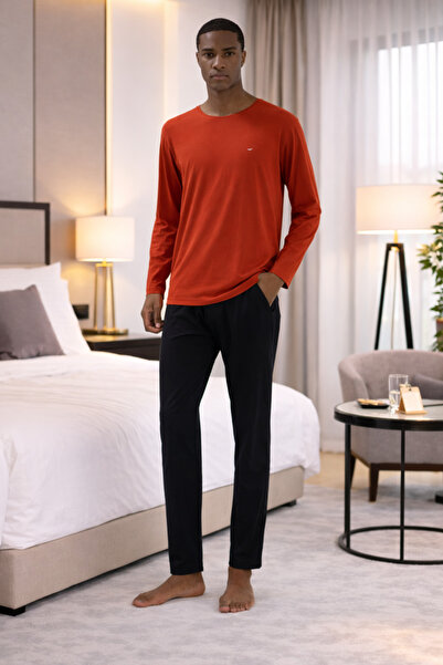 YUYİ طقم بيجامة رجالي من KLY MODAL PAMUK بياقة دائرية وأكمام طويلة وملمس ناعم...