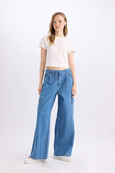 DeFacto Παντελόνι Cargo με φαρδιά μπατζάκια, ψηλόμεσο, μαλακό τζιν C1244AX24SM