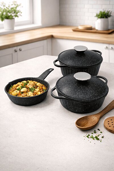 Luxxa Home Roma Serisi 5 Parça Mini Döküm Tencere Seti Siyah