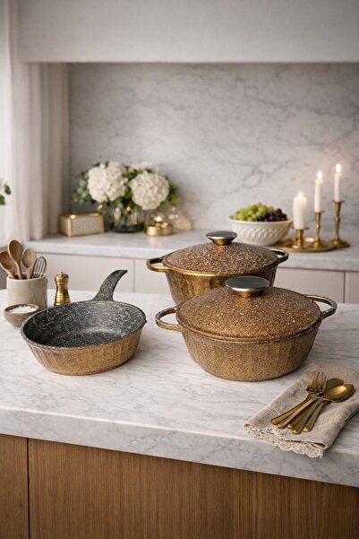 Luxxa Home Roma Serisi 5 Parça Mini Döküm Tencere Seti Gold