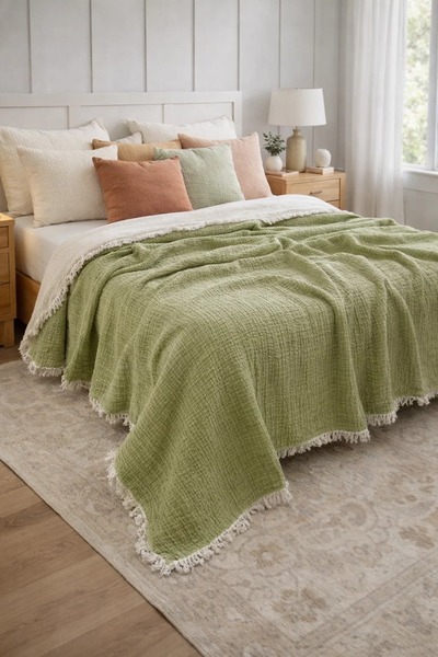 Tasarım HB&Victory Müslin 6 Katlı Çağla Yeşili Yorgan Çift Kişilik 240x230 Cm.