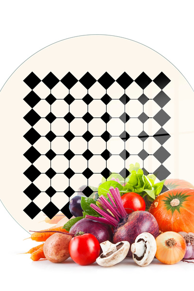 Decovetro لوح تقطيع زجاجي وحامل عرض بيج بخطوط هندسية 30x30 سم