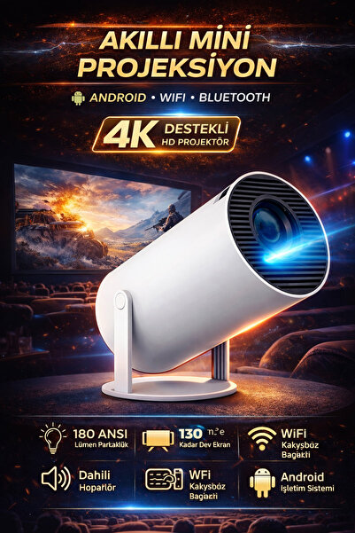 Kılıforyum Mini Akıllı Projeksiyon Cihazı Android 11 WiFi Bluetooth 4K Destek...