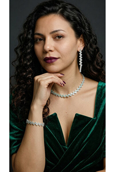 HUBANN مجموعة مجوهرات فستان السهرة من الكريستال المتعرج الهندسي مرصّع بالأحجا...