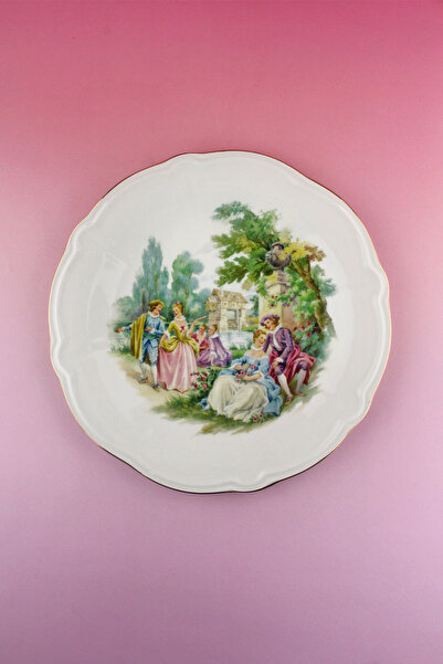 Bursa Porselen Dekor Markis mavi porselen altın yaldızlı servis/duvar tabağı