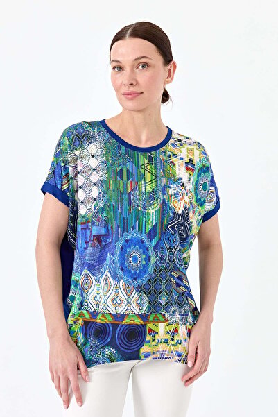 Desen Triko Γυναικείο μπλουζάκι με λαιμόκοψη μπροστά με χτενισμένο βαμβακερό ...