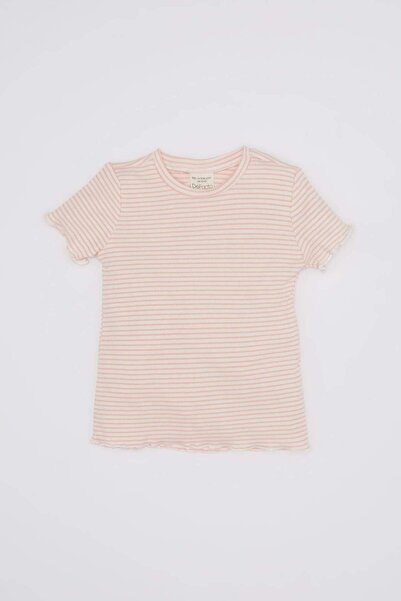 DeFacto Tricou cu mânecă scurtă pentru fetiță, cu decolteu, în dungi, cu mâne...