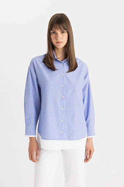 DeFacto Relax Fit Striped Poplin Long Sleeve Hijab Shirt Tunic C9431Ax24Sm