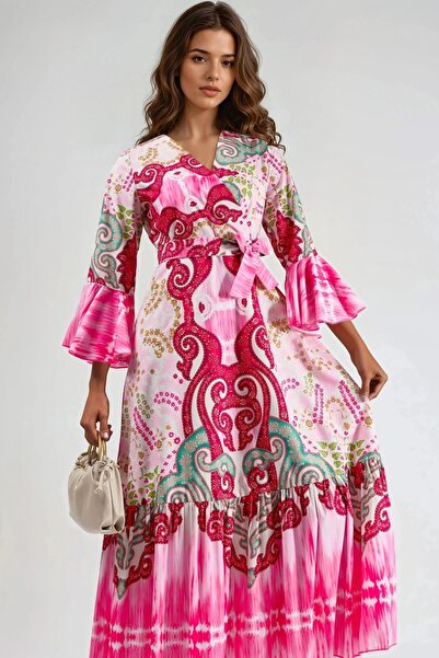 Hiccup Msn Ruffled Patterned V-Neck Maxi Dress