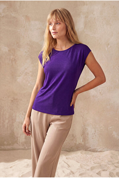 WESTMARK LONDON Dark Purple Crew Neck Cotton Women's Short Sleeve T-Shirt Bet...