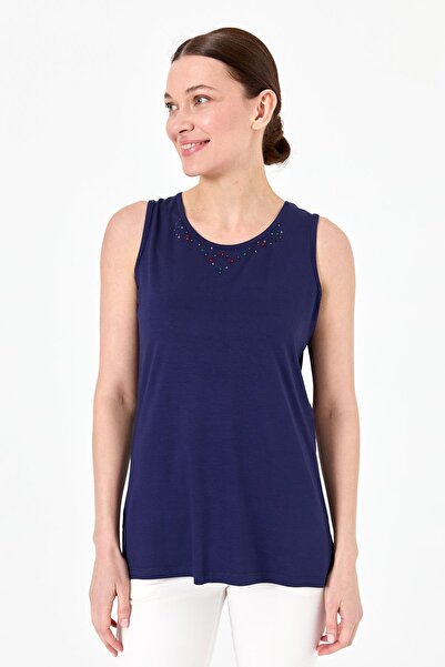 Desen Triko Γυναικείο μπλουζάκι με κεντημένο λαιμόκοψη με λουράκι από βαμβακε...