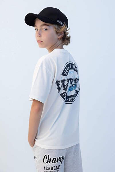 DeFacto Tricou cu mânecă scurtă imprimat cu decolteu rotund supradimensionat ...