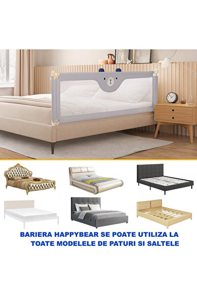 ROHS Balustradă pat glisant HappyKID XXL 200 cm Ursuleț, înălțime reglabilă 68-98 cm