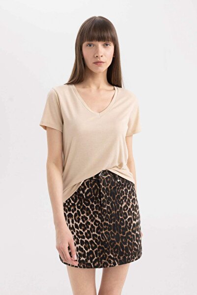 DeFacto Μπλουζάκι με κανονική εφαρμογή, λαιμόκοψη V, βασικό, κοντομάνικο W920...