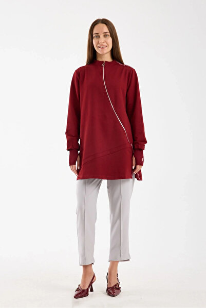 Invee Vector Tunic with Zipper Detail 7218 Bordo