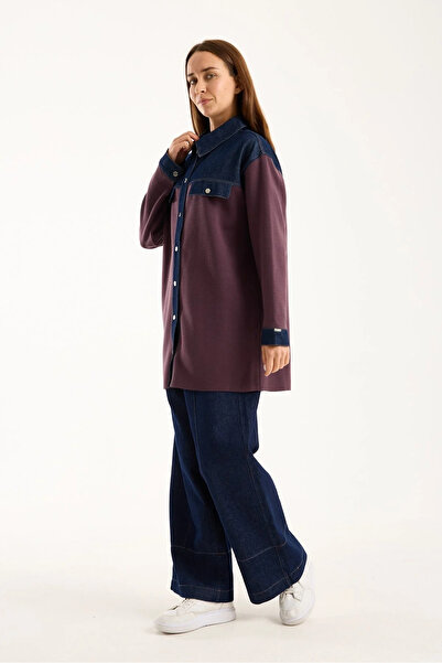 Invee Denim Detailed Shirt Jacket 7203 Rose