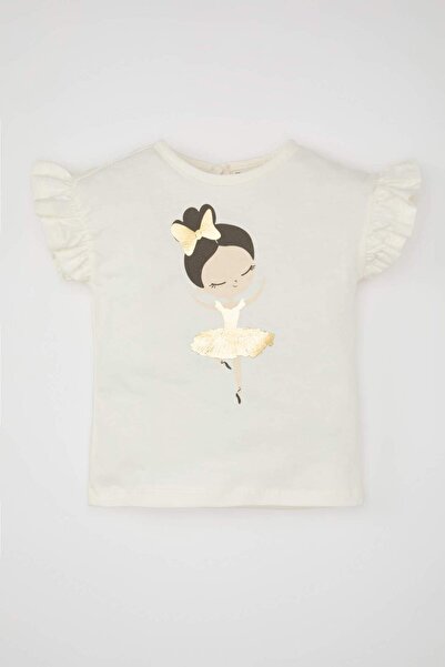 DeFacto Baby Girl Crew Neck Ballerina Printed Short Sleeve T-Shirt C8642A524Sm