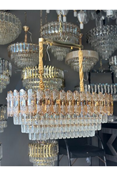 Led OVAL KRİSTAL LÜX SALON AVİZESİ GOLD