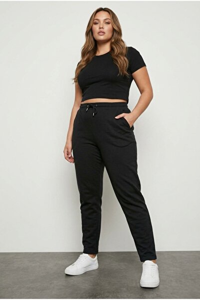 Stil Diva بنطال رياضي بخصر مطاطي وجيب برباط مقاس كبير 142694