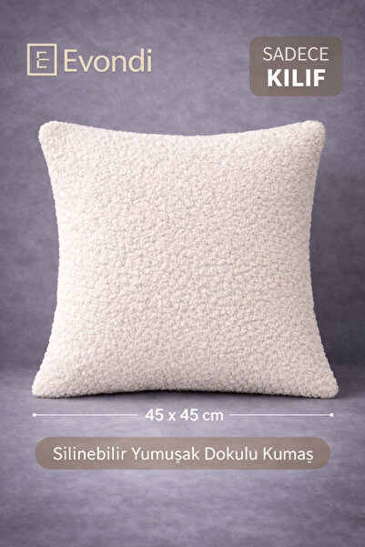 Evondi 45x45 Kırlent Kılıfı 1 Adet – Beyaz Kalın Dokulu, Yumuşak Silinebilir ...
