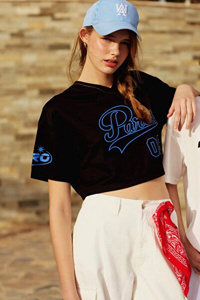 DeFacto Tricou supradimensionat cu decolteu în V cu imprimeu cu mânecă scurtă...