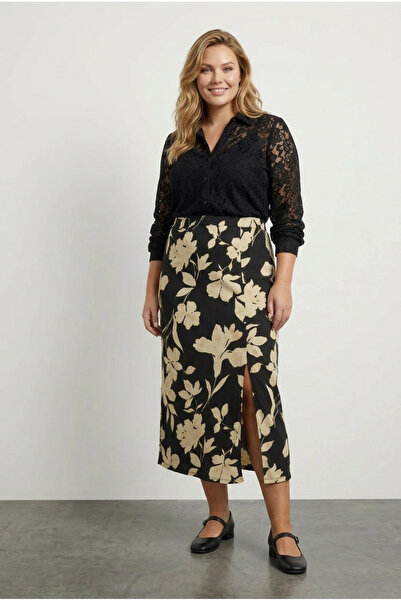 Stil Diva Fusta cu elastic în talie, cu detaliu de tăietură din țesătură plis...