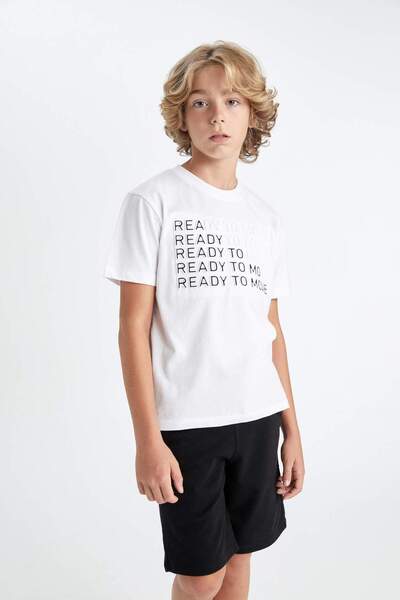 DeFacto Tricou cu mânecă scurtă imprimat cu guler rotund pentru băieți D2224A...