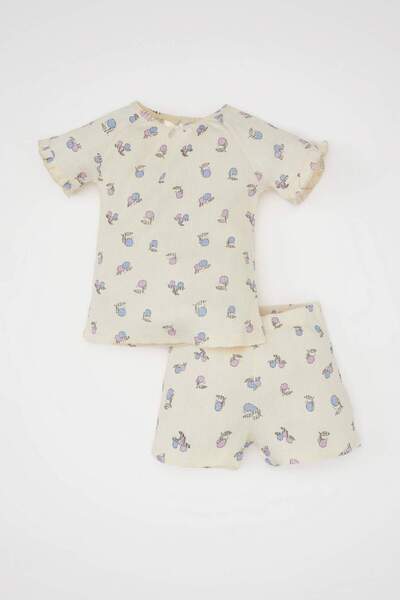 DeFacto Baby Girl Pajama Set Fruit Patterned Crew Neck Short Sleeve Top Short...
