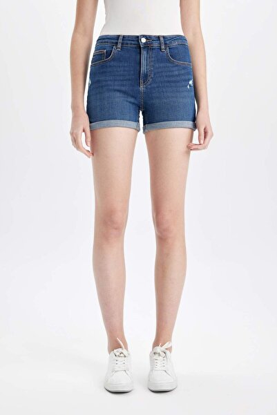 DeFacto High Waist Folded Jean Leg Shorts - B9193AX24SM
