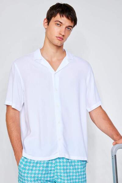 DeFacto Sommerhemd mit normaler Passform, Viskose, einfarbig, kurzärmelig, C4...