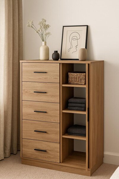 nom BADE 5 ÇEKMECELİ VE RAFLI ÇOK AMAÇLI ŞİFONYER