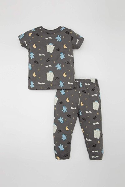 DeFacto Baby Boy Pajamas Set - Star Print, Combed Cotton, Short Sleeve, Top a...