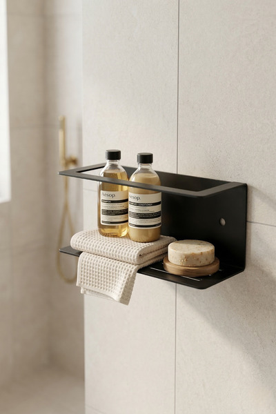 wiesmann Banyo Mutfak Siyah Metal Duvar Tipi Raf Yapışkanlı Suya Dayanıklı Ra...