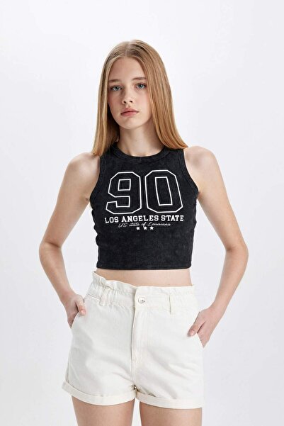 DeFacto Tricou cu guler rotund, imprimat, cu nervuri, model C9326AX24SM