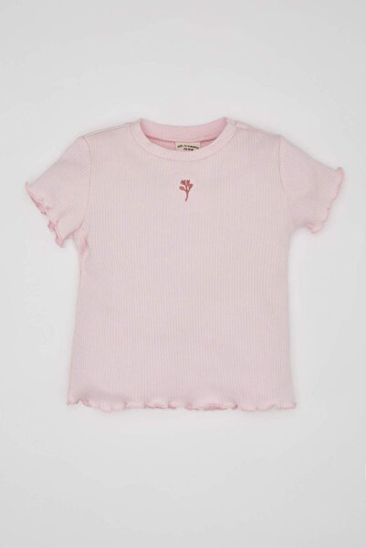 DeFacto Baby Girl Floral Ribbed Camisole Short Sleeve T-Shirt B7544A524SM