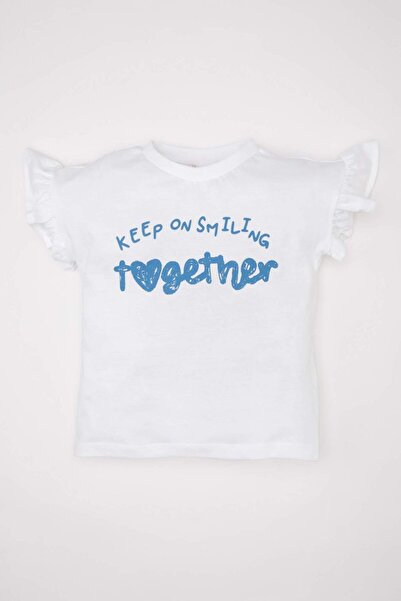 DeFacto Crew Neck Printed Short Sleeve T-Shirt Baby Girl C1453A524Sm