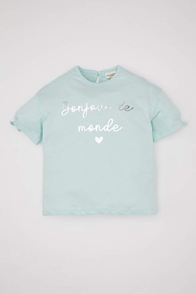 DeFacto Tricou cu mânecă scurtă imprimat cu gât rotund pentru fetiță C5179A524SM