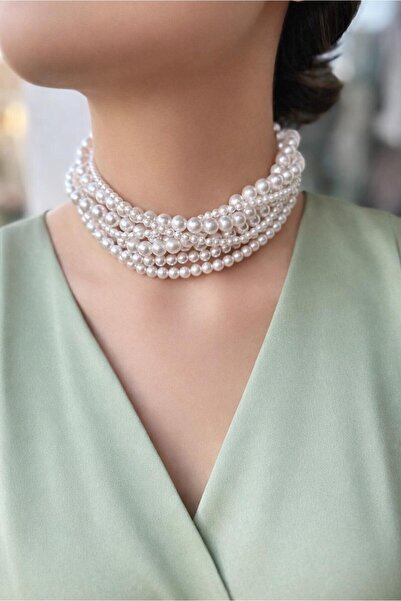 So CHIC... Clara 18 Ayar Sarı Altın Kaplama 39 Cm Gümüş Choker İnci Kolye