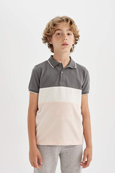 DeFacto Tricou cu mânecă scurtă cu guler polo țesătură pichet pentru băieți C...