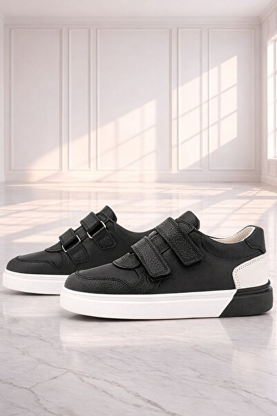 Rakerplus Genuine Leather Velcro Black Boys' Sports Shoes