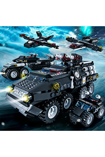 Choice مجموعة بناء عسكرية 6 في 1 بدون صندوق، تتضمن سيارة شرطة النمر، مركبة مد...