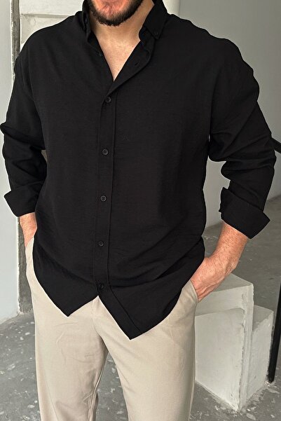 Livio Ferri Napas Erkek Oversize Keten Görünümlü Gömlek