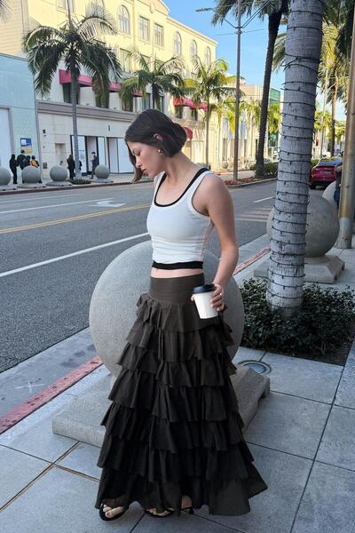 Bershka Fırfırlı rustik midi etek