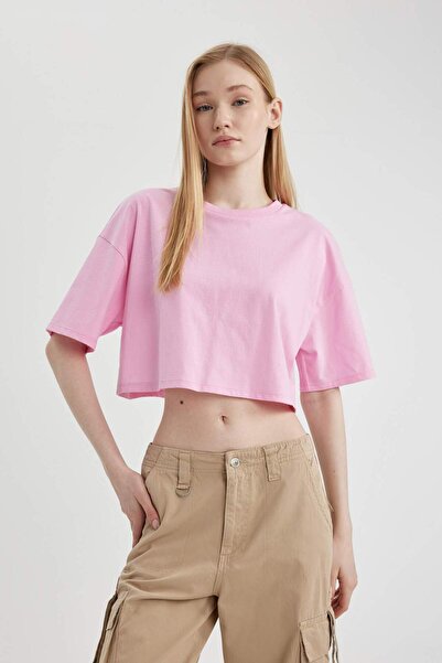 DeFacto Loose Fit Crew Neck Basic Plain Short Sleeve T-Shirt X2381Az24Sm